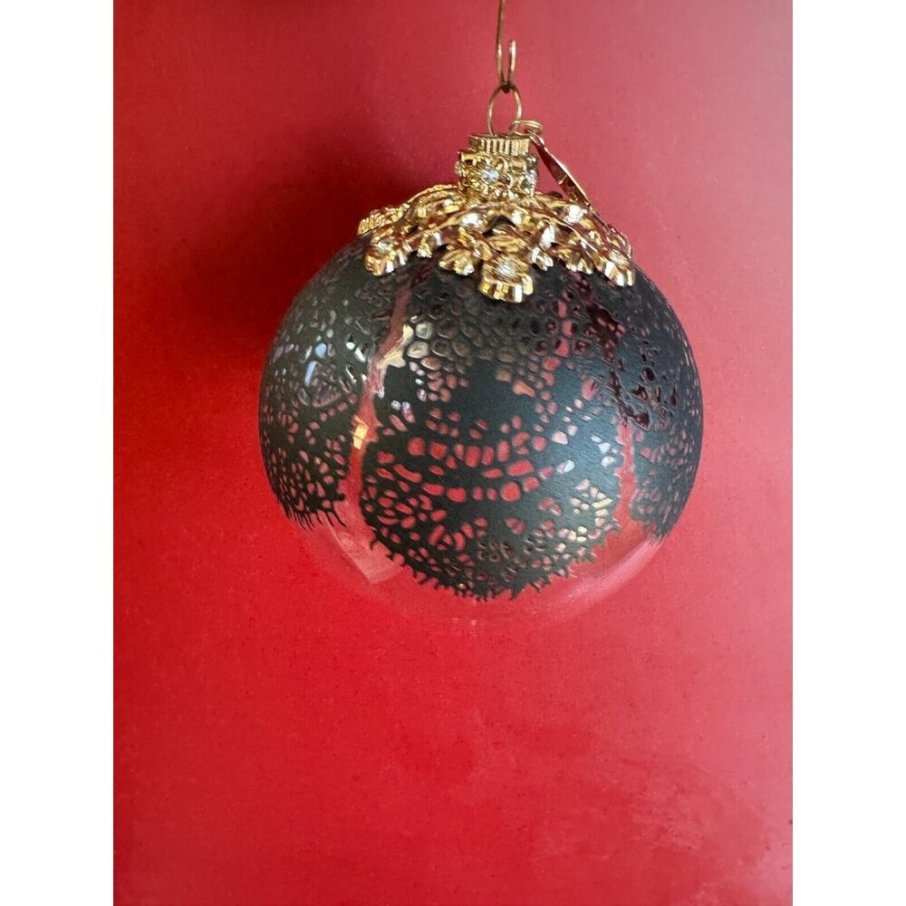 Jason Wu Large Glass Ornament Gold Rhinestone Trimmed Black Lace Designer Tag - Picture 8 of 9